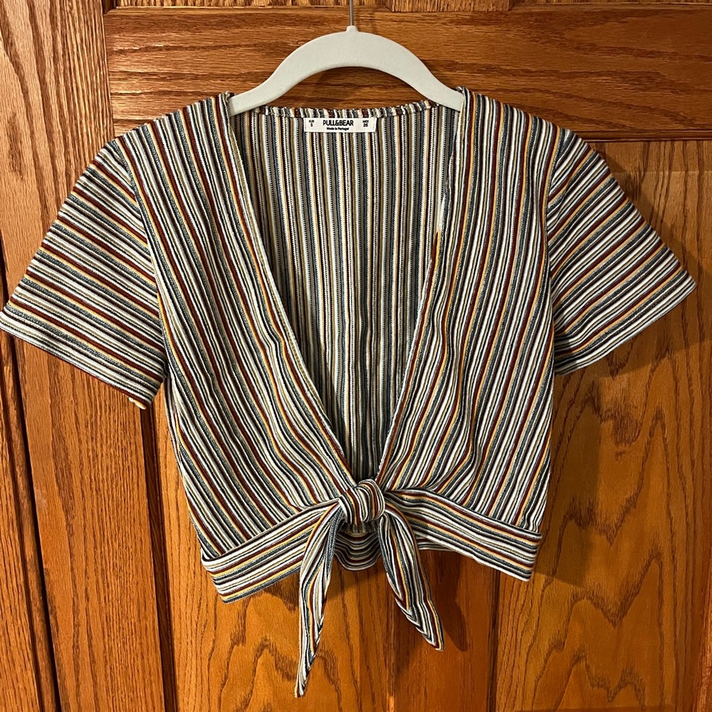 Pull & Bear Striped Tie-Front Top